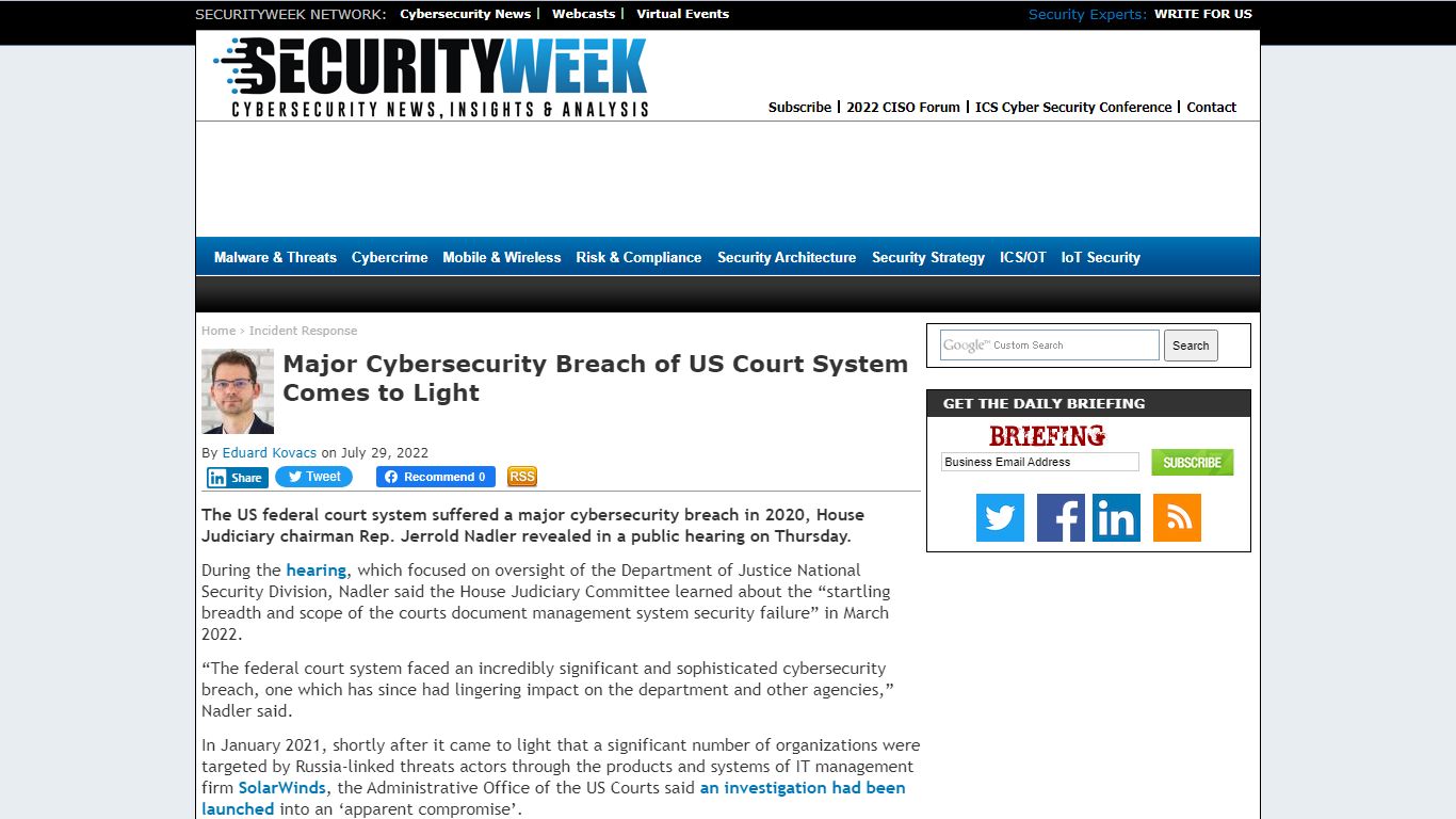 Major Cybersecurity Breach of US Court System Comes to Light
